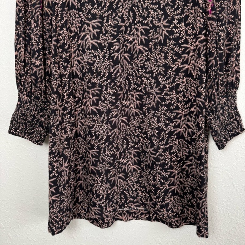 Anthropologie Cyree tunic mini dress floral black purple puff sleeves 6 - Picture 9 of 12